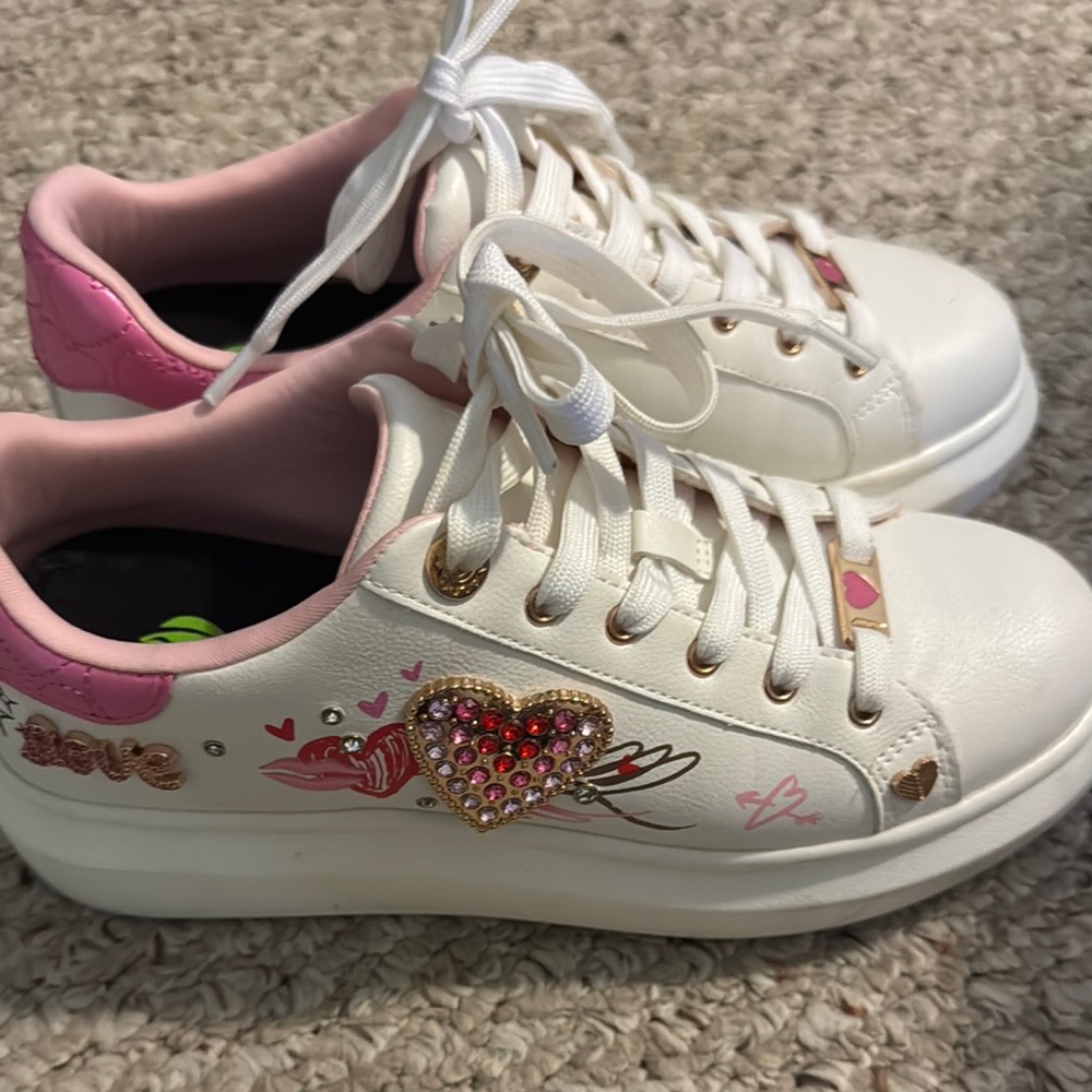Aldo White and Pink Sneakers with Floral Design